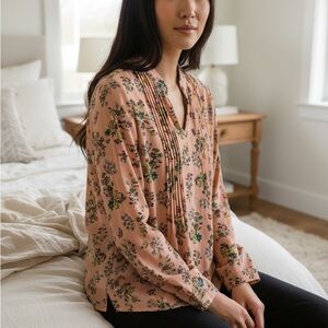 Joan Rivers Floral Blouse in Peach and Black